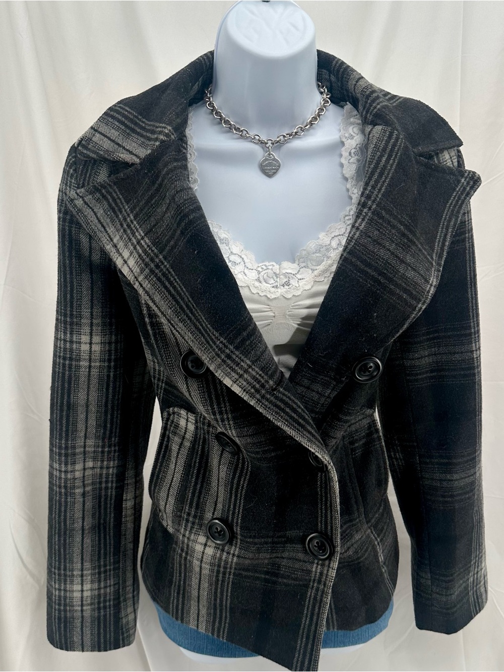 Grunge 2000s Bella Swan Core Old Navy Plaid Vintage Wool Peacoat